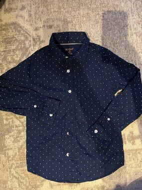 Cat & Jack Navy Blue Button-Down Shirt with White Micro Dots